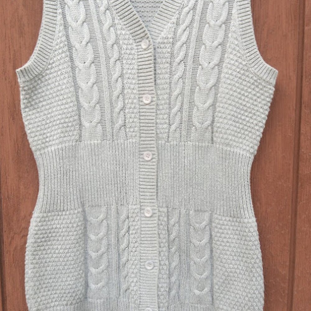Pendleton | Grey Cable Knit Button Up Sweater Ves… - image 5